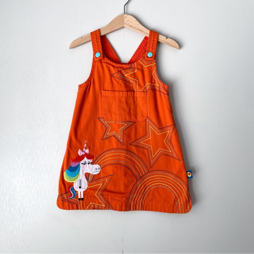 Disney Pixar Inside Out Rainbow Unicorn Embroidered Orange Jumper Dress 4T